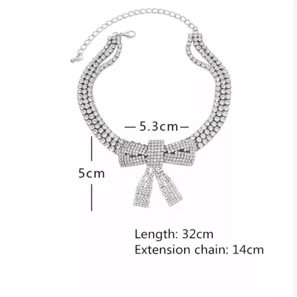 Silver Bowknot Rhinestone Choker Necklace - Picture 5 of 5